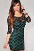 Green Round Neck Slim Package Hip Hollow Long Sleeve Dress